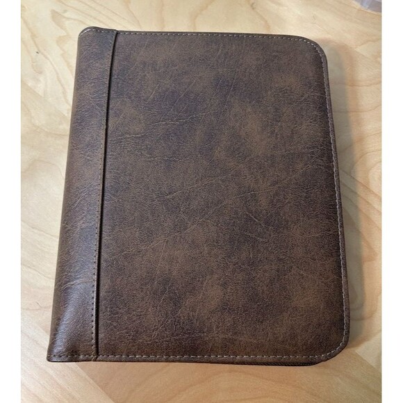 Franklin Covey 41496 Basic Zip Binder Brown Distressed Faux Leather 7 Rings 1.5" - Picture 1 of 6
